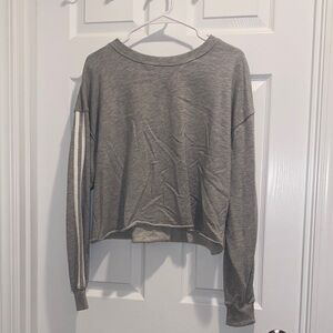 Gray Sleeve Striped Women's Thin Crewneck
